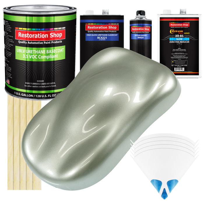 Sage Green Metallic - LOW VOC Urethane Basecoat with Clearcoat Auto Paint (Complete Slow Gallon Paint Kit) Professional High Gloss Automotive Coating