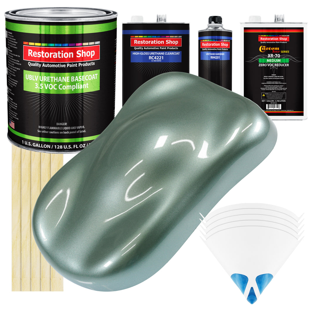 Slate Green Metallic - LOW VOC Urethane Basecoat with Clearcoat Auto Paint - Complete Medium Gallon Paint Kit - Professional Gloss Automotive Coating