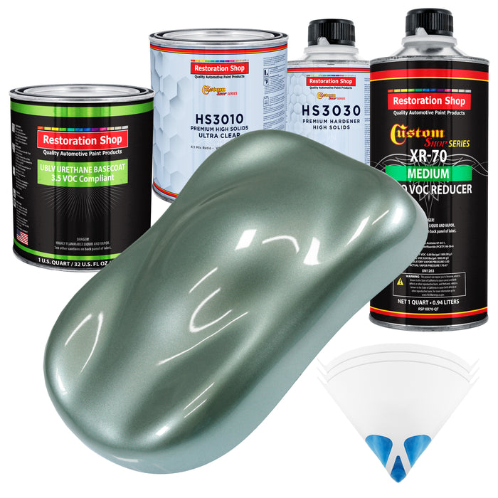 Slate Green Metallic - LOW VOC Urethane Basecoat with Premium Clearcoat Auto Paint - Complete Medium Quart Paint Kit - Professional Automotive Coating