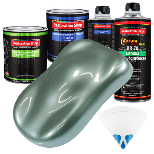 Slate Green Metallic - LOW VOC Urethane Basecoat with Clearcoat Auto Paint - Complete Medium Quart Paint Kit - Professional Gloss Automotive Coating