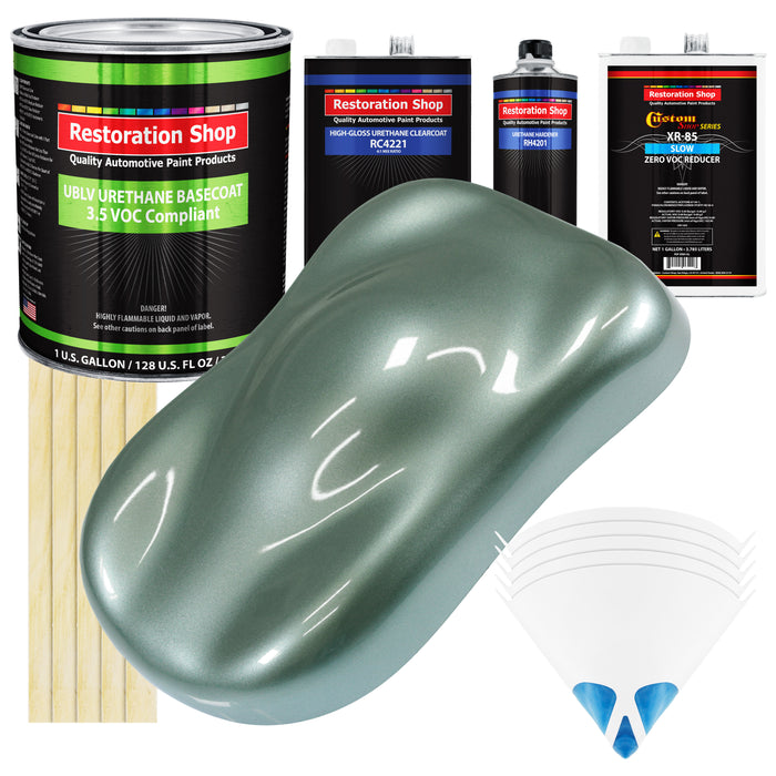 Slate Green Metallic - LOW VOC Urethane Basecoat with Clearcoat Auto Paint (Complete Slow Gallon Paint Kit) Professional High Gloss Automotive Coating