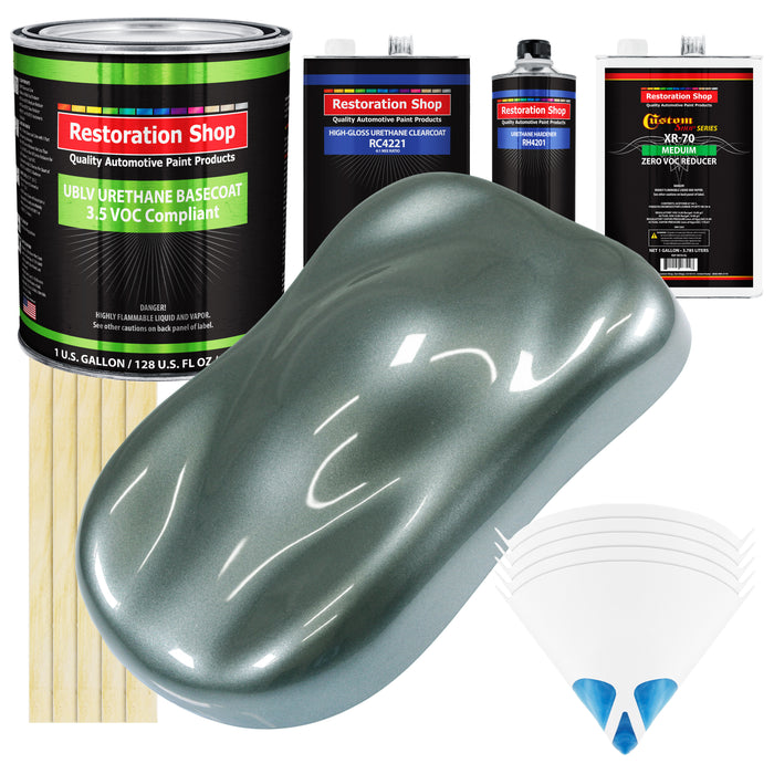 Steel Gray Metallic - LOW VOC Urethane Basecoat with Clearcoat Auto Paint - Complete Medium Gallon Paint Kit - Professional Gloss Automotive Coating