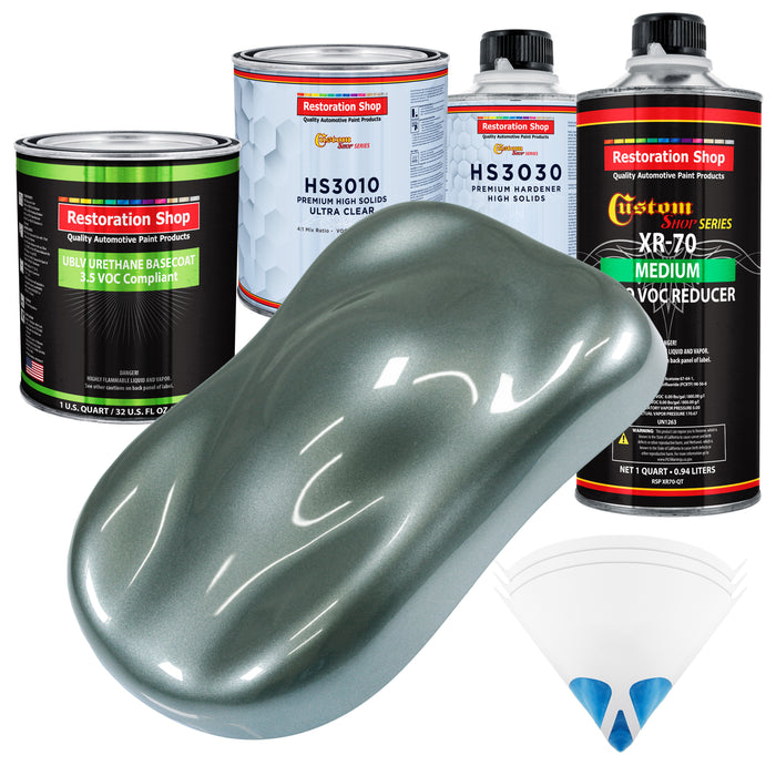 Steel Gray Metallic - LOW VOC Urethane Basecoat with Premium Clearcoat Auto Paint - Complete Medium Quart Paint Kit - Professional Automotive Coating