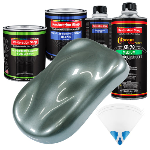 Steel Gray Metallic - LOW VOC Urethane Basecoat with Clearcoat Auto Paint (Complete Medium Quart Paint Kit) Professional High Gloss Automotive Coating