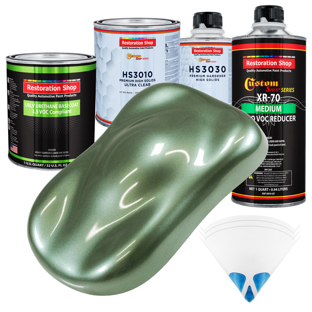 Fern Green Metallic - LOW VOC Urethane Basecoat with Premium Clearcoat Auto Paint - Complete Medium Quart Paint Kit - Professional Automotive Coating