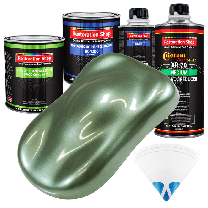 Fern Green Metallic - LOW VOC Urethane Basecoat with Clearcoat Auto Paint (Complete Medium Quart Paint Kit) Professional High Gloss Automotive Coating