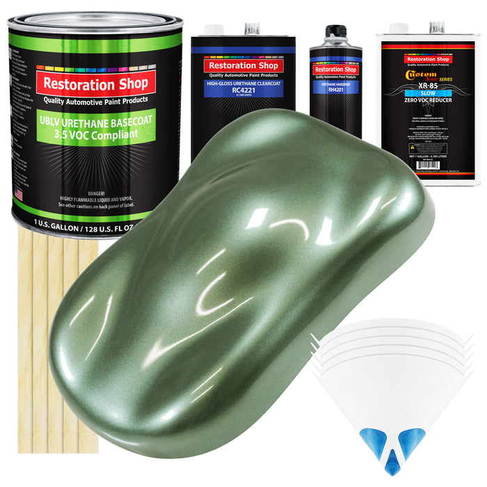 Fern Green Metallic - LOW VOC Urethane Basecoat with Clearcoat Auto Paint (Complete Slow Gallon Paint Kit) Professional High Gloss Automotive Coating