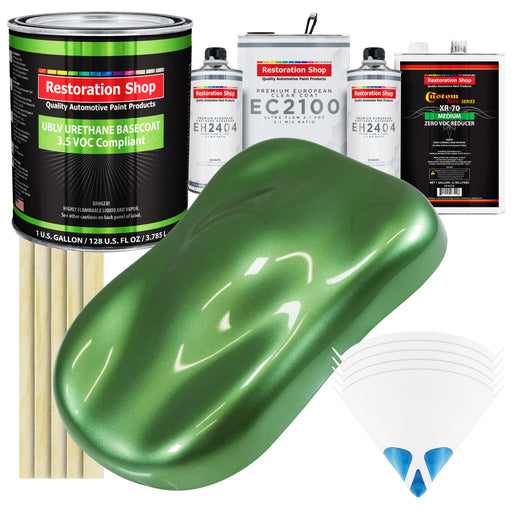 Medium Green Metallic - LOW VOC Urethane Basecoat with European Clearcoat Auto Paint - Complete Gallon Paint Color Kit - Automotive Coating