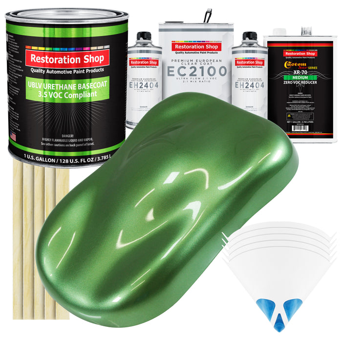 Medium Green Metallic - LOW VOC Urethane Basecoat with European Clearcoat Auto Paint - Complete Gallon Paint Color Kit - Automotive Coating