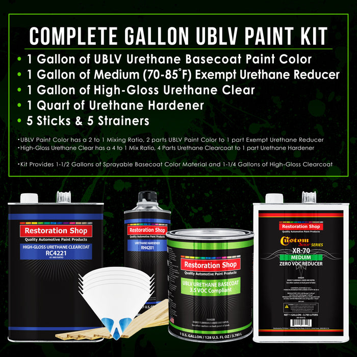 Medium Green Metallic - Low VOC Urethane Basecoat with Clearcoat Auto Paint, 1 Gallon Kit - Complete Medium Gallon Paint Kit - Pro Automotive Coating