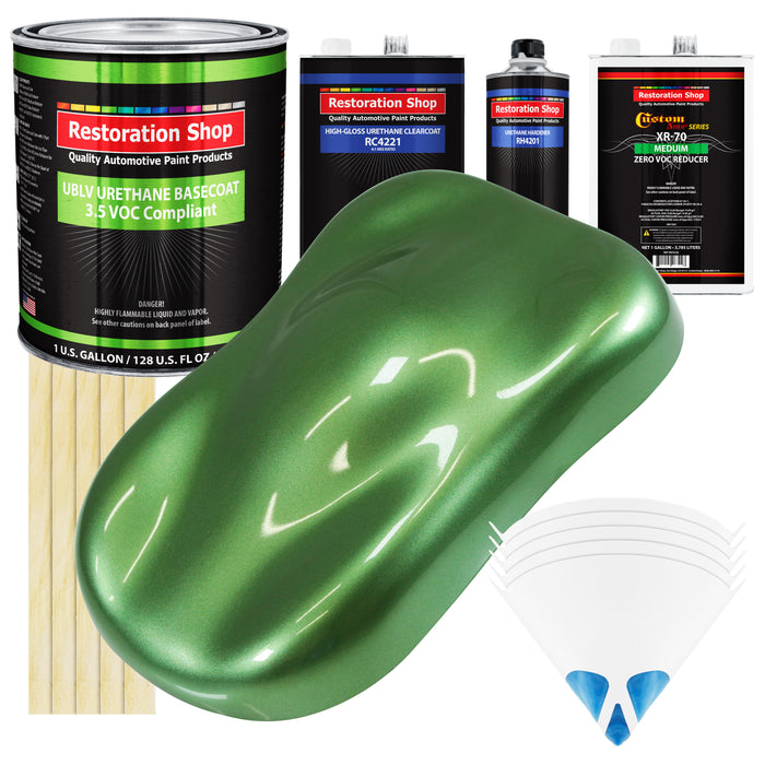 Medium Green Metallic - Low VOC Urethane Basecoat with Clearcoat Auto Paint, 1 Gallon Kit - Complete Medium Gallon Paint Kit - Pro Automotive Coating