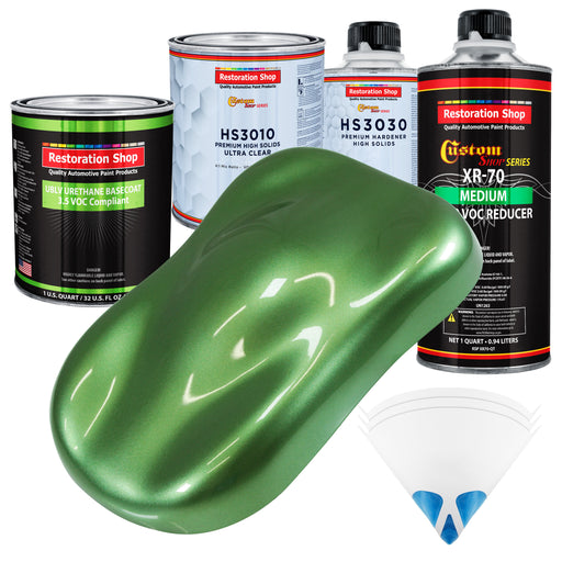 Medium Green Metallic - LOW VOC Urethane Basecoat with Premium Clearcoat Auto Paint (Complete Medium Quart Paint Kit) Professional Automotive Coating