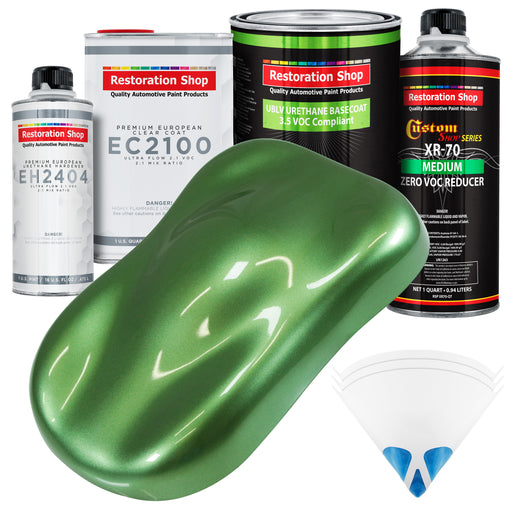 Medium Green Metallic - LOW VOC Urethane Basecoat with European Clearcoat Auto Paint - Complete Quart Paint Color Kit - Automotive Coating