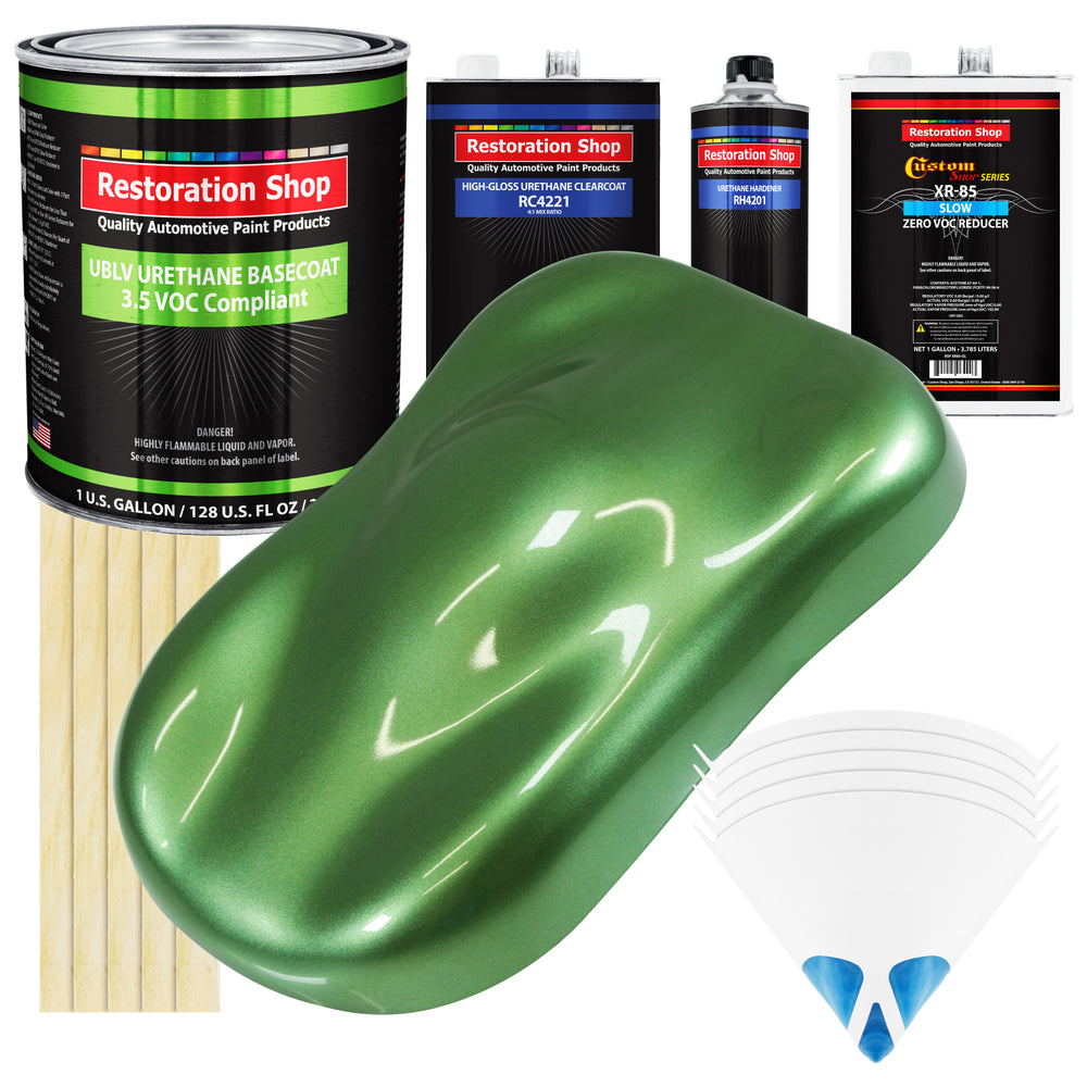 Medium Green Metallic - LOW VOC Urethane Basecoat with Clearcoat Auto Paint - Complete Slow Gallon Paint Kit - Professional Gloss Automotive Coating