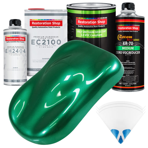 Rally Green Metallic - LOW VOC Urethane Basecoat with European Clearcoat Auto Paint - Complete Quart Paint Color Kit - Automotive Coating