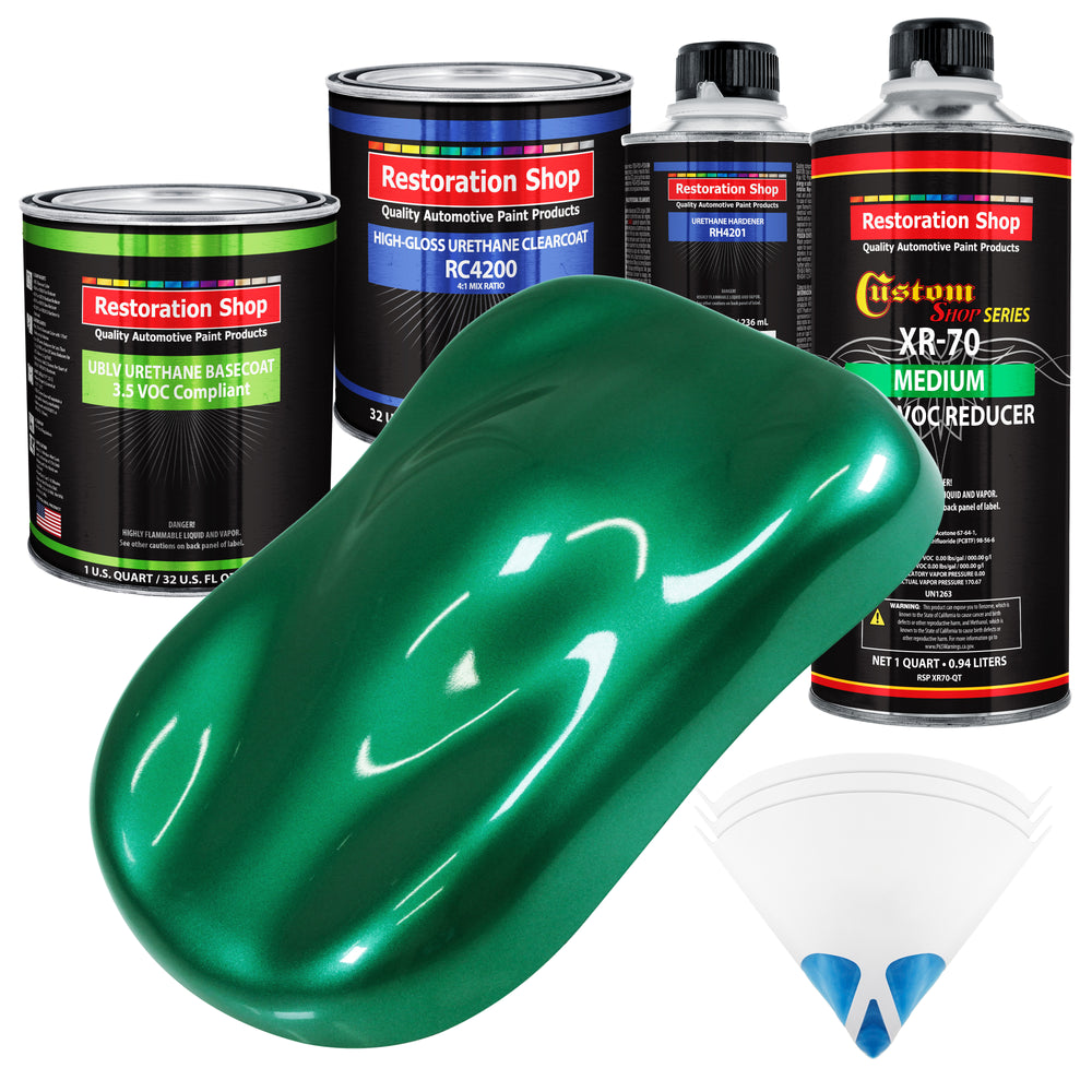 Rally Green Metallic - LOW VOC Urethane Basecoat with Clearcoat Auto Paint - Complete Medium Quart Paint Kit - Professional Gloss Automotive Coating