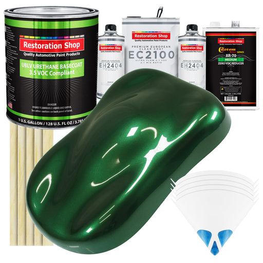 British Racing Green Metallic - LOW VOC Urethane Basecoat with European Clearcoat Auto Paint - Complete Gallon Paint Color Kit - Automotive Coating