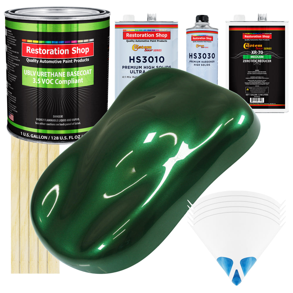 British Racing Green Metallic - LOW VOC Urethane Basecoat with Premium Clearcoat Auto Paint (Complete Medium Gallon Paint Kit) Pro Automotive Coating