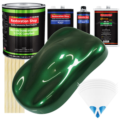 British Racing Green Metallic - LOW VOC Urethane Basecoat with Clearcoat Auto Paint (Complete Medium Gallon Paint Kit) Professional Automotive Coating