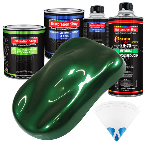 British Racing Green Metallic - LOW VOC Urethane Basecoat with Clearcoat Auto Paint (Complete Medium Quart Paint Kit) Professional Automotive Coating
