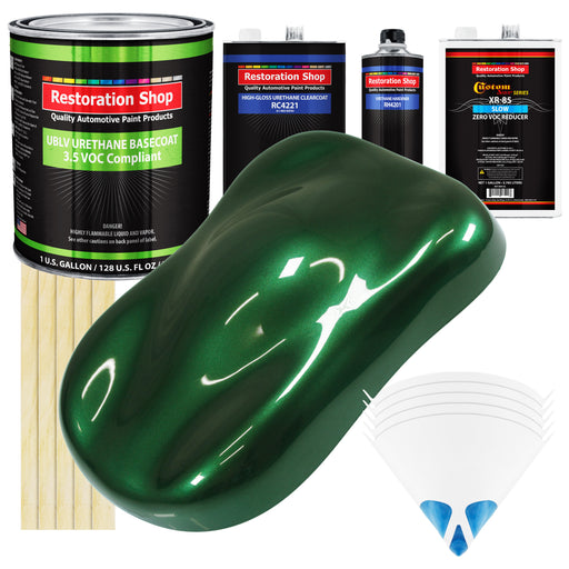 British Racing Green Metallic - LOW VOC Urethane Basecoat with Clearcoat Auto Paint - Complete Slow Gallon Paint Kit - Professional Automotive Coating