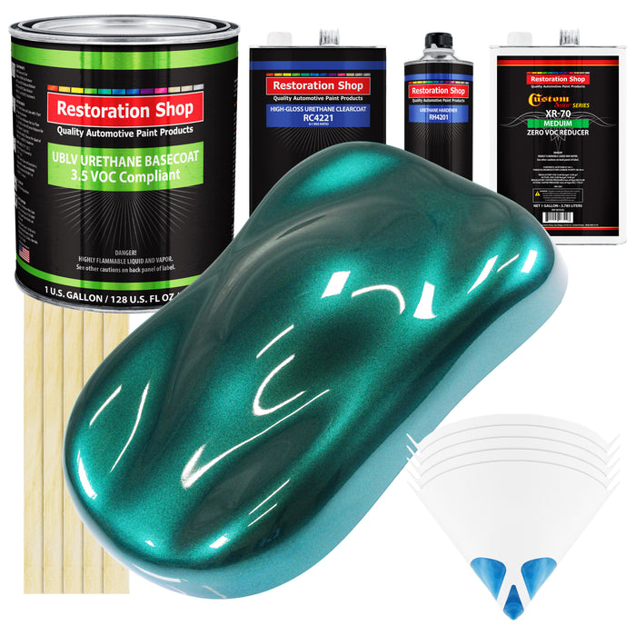 Dark Teal Metallic - LOW VOC Urethane Basecoat with Clearcoat Auto Paint (Complete Medium Gallon Paint Kit) Professional High Gloss Automotive Coating