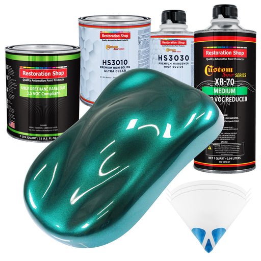 Dark Teal Metallic - LOW VOC Urethane Basecoat with Premium Clearcoat Auto Paint - Complete Medium Quart Paint Kit - Professional Automotive Coating