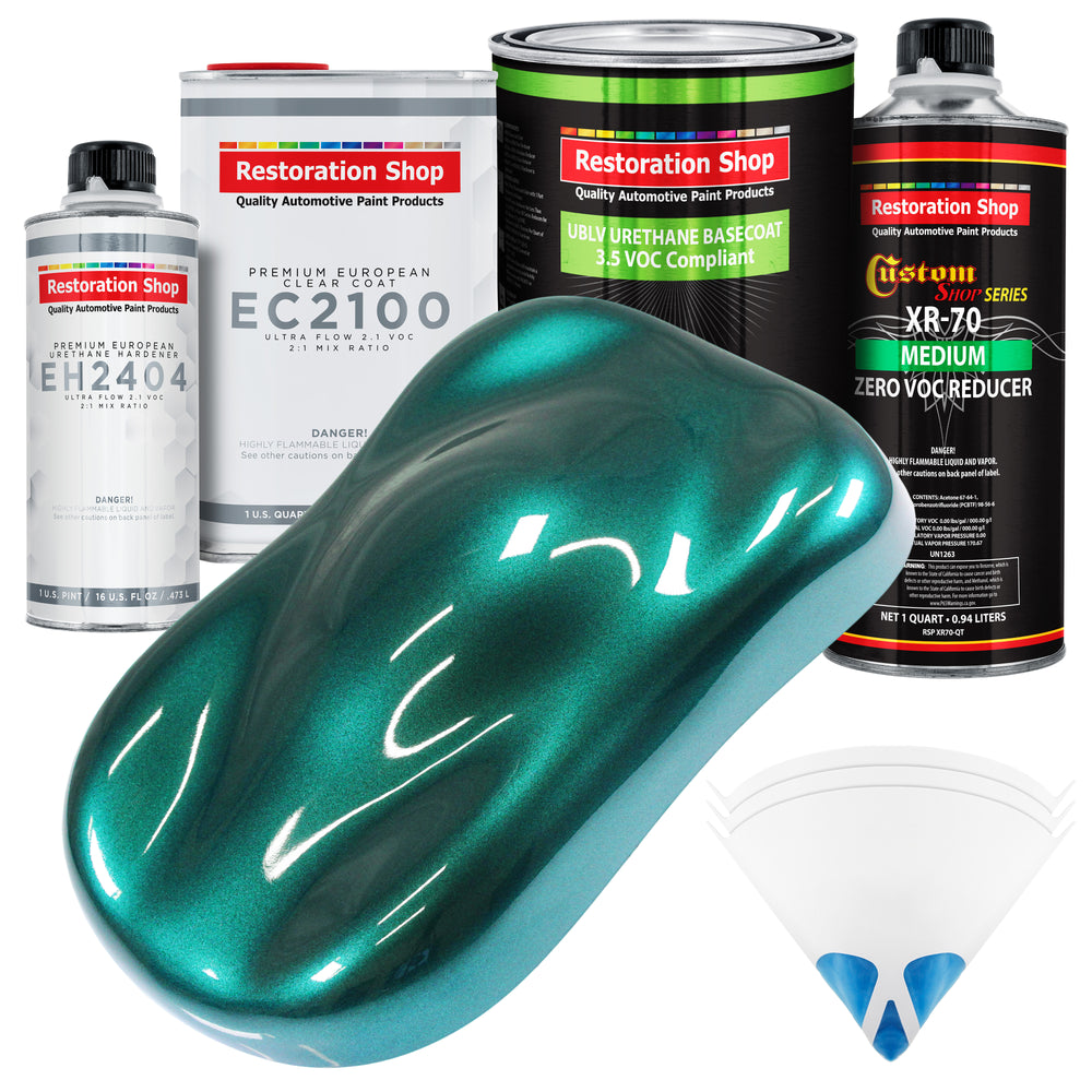 Dark Teal Metallic - LOW VOC Urethane Basecoat with European Clearcoat Auto Paint - Complete Quart Paint Color Kit - Automotive Coating