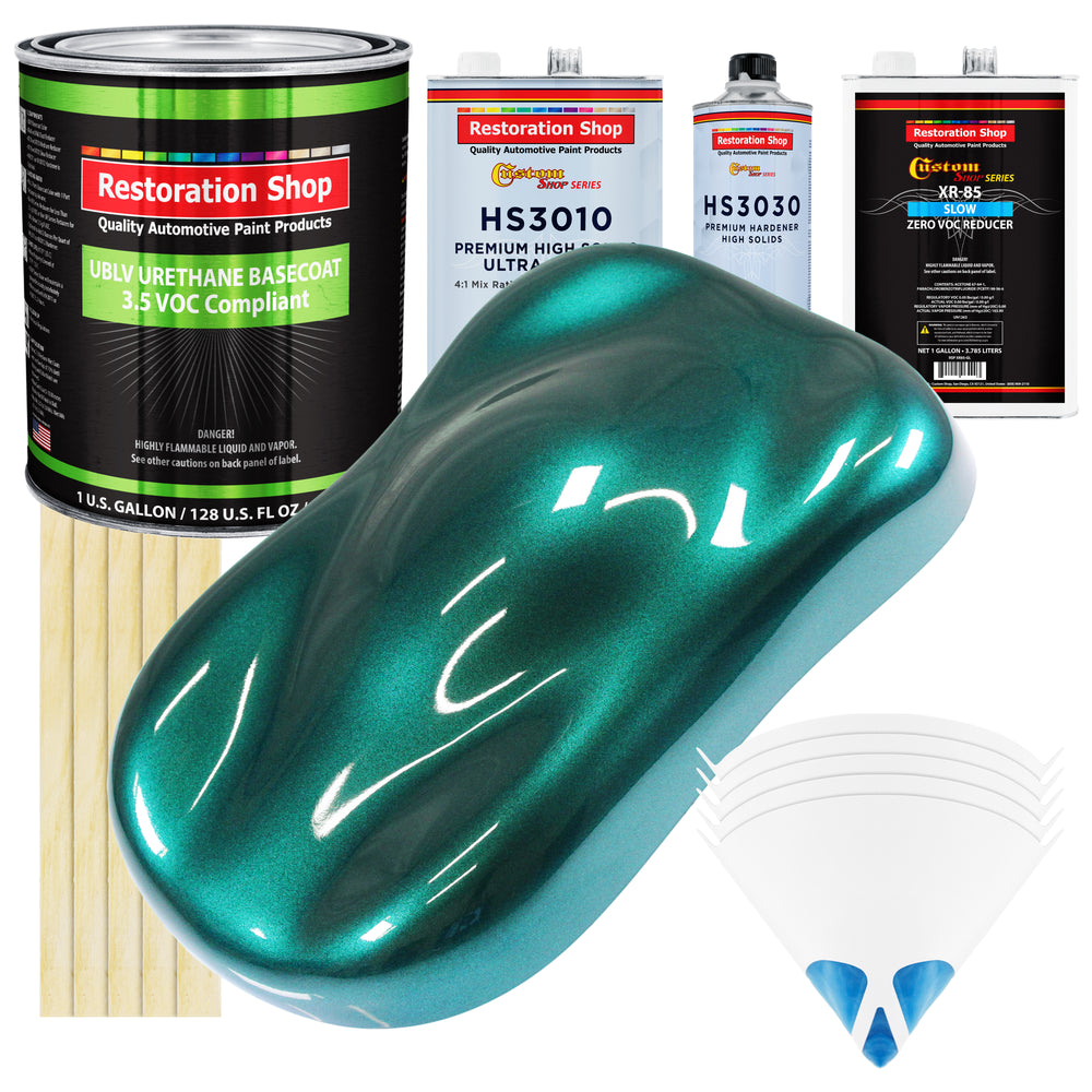 Dark Teal Metallic - LOW VOC Urethane Basecoat with Premium Clearcoat Auto Paint - Complete Slow Gallon Paint Kit - Professional Automotive Coating