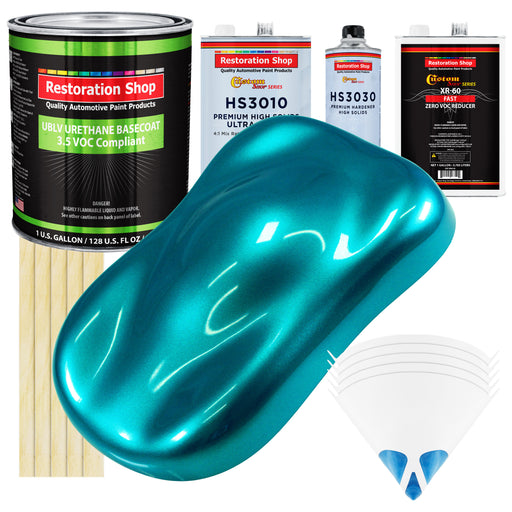 Teal Green Metallic - LOW VOC Urethane Basecoat with Premium Clearcoat Auto Paint - Complete Fast Gallon Paint Kit - Professional Automotive Coating