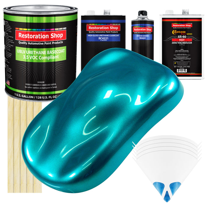 Teal Green Metallic - LOW VOC Urethane Basecoat with Clearcoat Auto Paint (Complete Fast Gallon Paint Kit) Professional High Gloss Automotive Coating