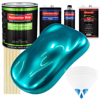 Teal Green Metallic - LOW VOC Urethane Basecoat with Clearcoat Auto Paint (Complete Fast Gallon Paint Kit) Professional High Gloss Automotive Coating