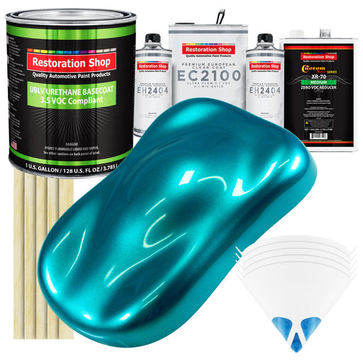 Teal Green Metallic - LOW VOC Urethane Basecoat with European Clearcoat Auto Paint - Complete Gallon Paint Color Kit - Automotive Coating