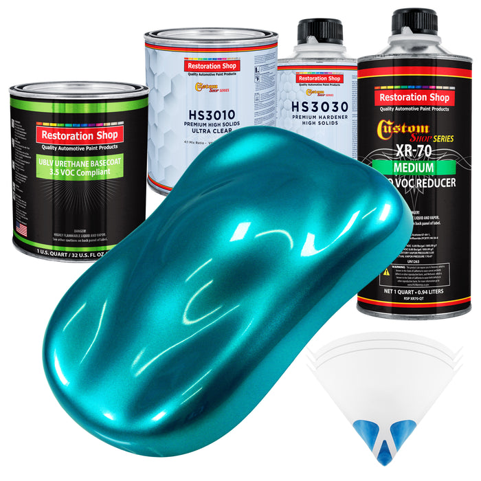 Teal Green Metallic - LOW VOC Urethane Basecoat with Premium Clearcoat Auto Paint - Complete Medium Quart Paint Kit - Professional Automotive Coating