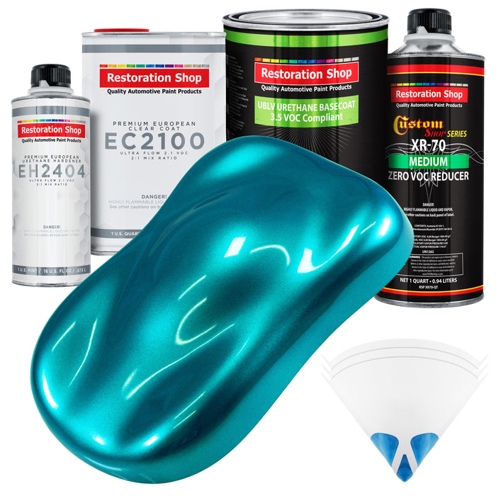 Teal Green Metallic - LOW VOC Urethane Basecoat with European Clearcoat Auto Paint - Complete Quart Paint Color Kit - Automotive Coating