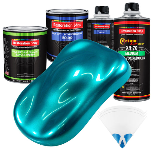Teal Green Metallic - LOW VOC Urethane Basecoat with Clearcoat Auto Paint (Complete Medium Quart Paint Kit) Professional High Gloss Automotive Coating