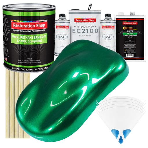 Emerald Green Metallic - LOW VOC Urethane Basecoat with European Clearcoat Auto Paint - Complete Gallon Paint Color Kit - Automotive Coating