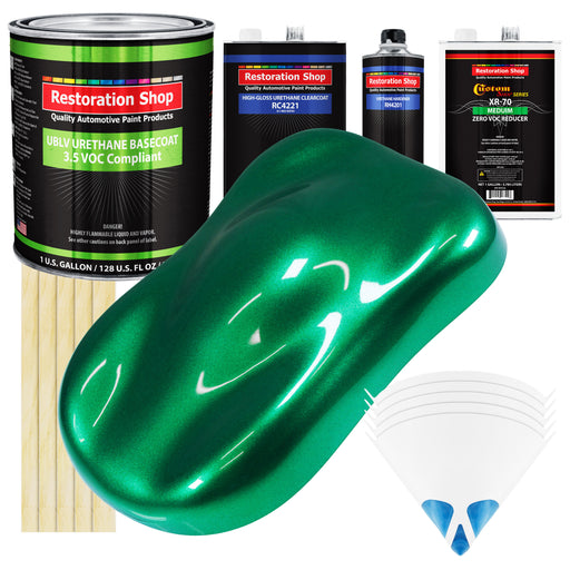 Emerald Green Metallic - LOW VOC Urethane Basecoat with Clearcoat Auto Paint (Complete Medium Gallon Paint Kit) Professional Gloss Automotive Coating