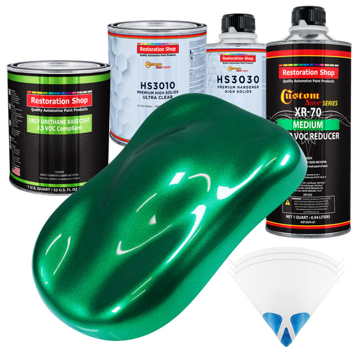 Emerald Green Metallic - LOW VOC Urethane Basecoat with Premium Clearcoat Auto Paint (Complete Medium Quart Paint Kit) Professional Automotive Coating