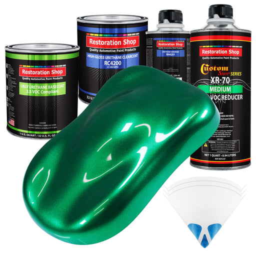 Emerald Green Metallic - LOW VOC Urethane Basecoat with Clearcoat Auto Paint - Complete Medium Quart Paint Kit - Professional Gloss Automotive Coating