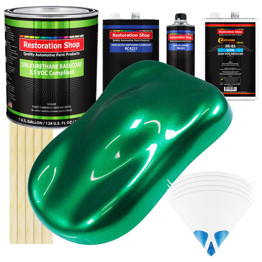 Emerald Green Metallic - LOW VOC Urethane Basecoat with Clearcoat Auto Paint - Complete Slow Gallon Paint Kit - Professional Gloss Automotive Coating