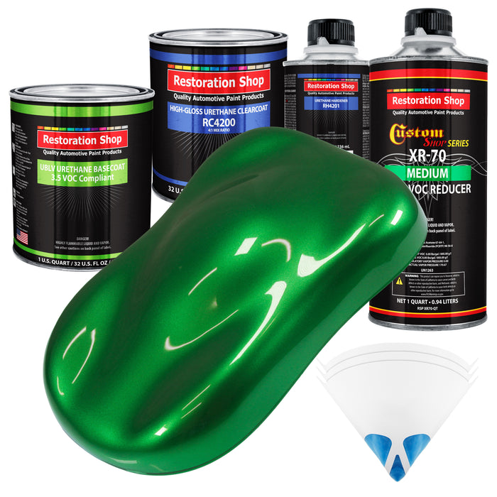 Gasser Green Metallic - LOW VOC Urethane Basecoat with Clearcoat Auto Paint - Complete Medium Quart Paint Kit - Professional Gloss Automotive Coating