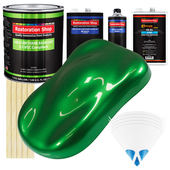Gasser Green Metallic - LOW VOC Urethane Basecoat with Clearcoat Auto Paint - Complete Slow Gallon Paint Kit - Professional Gloss Automotive Coating