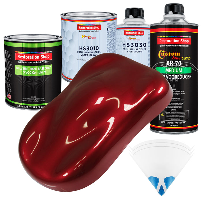 Fire Red Pearl - LOW VOC Urethane Basecoat with Premium Clearcoat Auto Paint - Complete Medium Quart Paint Kit - Professional Gloss Automotive Coating