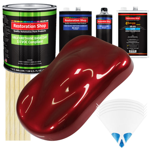 Fire Red Pearl - LOW VOC Urethane Basecoat with Clearcoat Auto Paint - Complete Slow Gallon Paint Kit - Professional High Gloss Automotive Coating