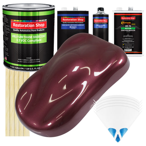 Vintage Burgundy Metallic - LOW VOC Urethane Basecoat with Clearcoat Auto Paint - Complete Medium Gallon Paint Kit - Professional Automotive Coating