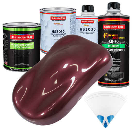 Vintage Burgundy Metallic - LOW VOC Urethane Basecoat with Premium Clearcoat Auto Paint - Complete Medium Quart Paint Kit - Pro Automotive Coating