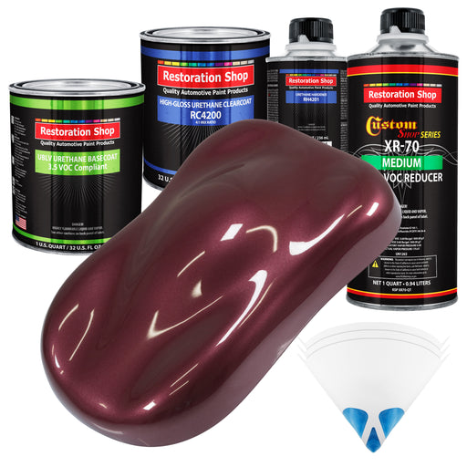 Vintage Burgundy Metallic - LOW VOC Urethane Basecoat with Clearcoat Auto Paint - Complete Medium Quart Paint Kit - Professional Automotive Coating