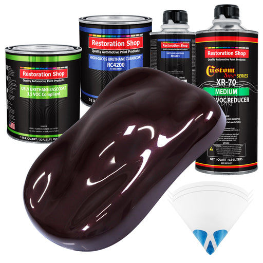 Black Cherry Pearl - LOW VOC Urethane Basecoat with Clearcoat Auto Paint (Complete Medium Quart Paint Kit) Professional High Gloss Automotive Coating