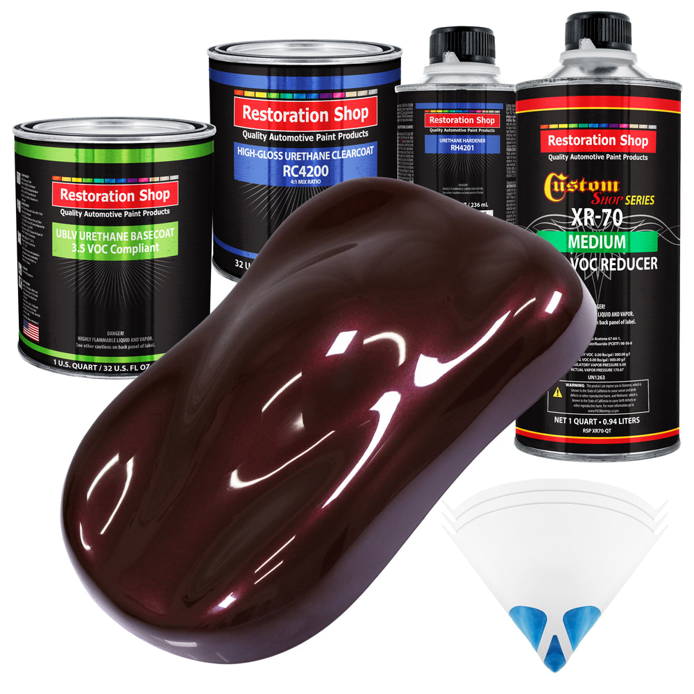 Molten Red Metallic - LOW VOC Urethane Basecoat with Clearcoat Auto Paint (Complete Medium Quart Paint Kit) Professional High Gloss Automotive Coating